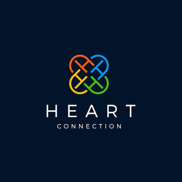 Conexión del amor del corazón con la inspiración del diseño del logotipo de la letra inicial H