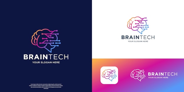conexión del cerebro logotipo icono vectorial tormenta de ideas del cerebro digital y gradiente marca de color