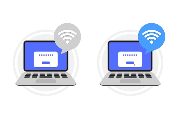 Vector conexión de una computadora portátil a wi-fi. concepto de internet inalámbrico. vector de icono wi-fi. wifi red