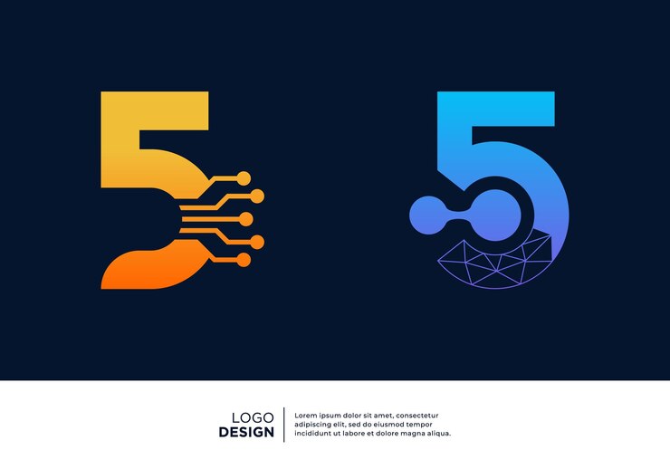 Vector conexión digital número 5 colección de diseño de logotipo