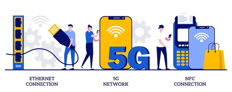 Vector conexión ethernet, red 5g, concepto de conexión nfc