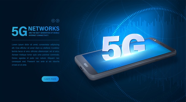 Conexión de red 5g y teléfono inteligente. concepto de internet de alta velocidad