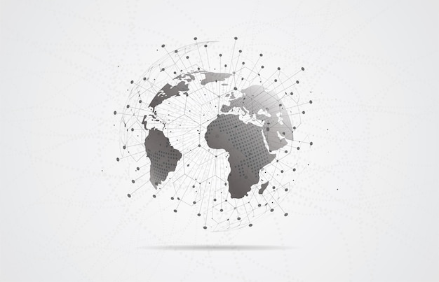 Conexión de red global. Composición de puntos y líneas del mapa mundial