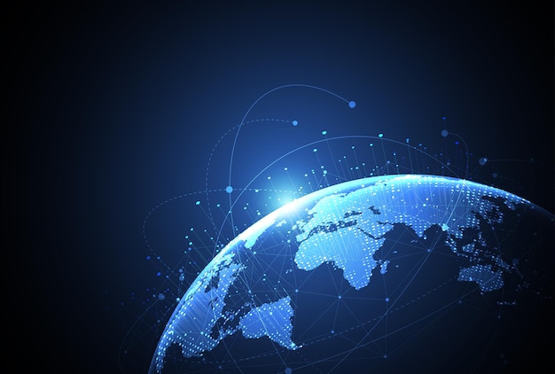Conexión de red global Concepto de composición de punto y línea de mapa mundial de negocio global Ilustración vectorial