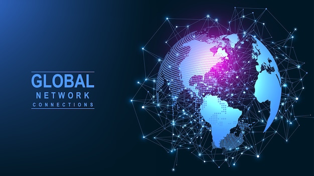 Conexión de red global. concepto de composición de puntos y líneas del mapa mundial de negocios globales.