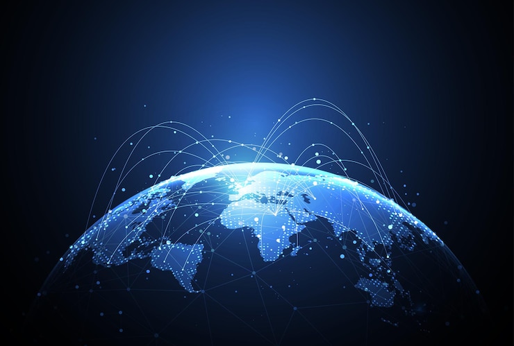 Vector conexión de red global concepto de composición de puntos y líneas del mapa mundial de negocios globales