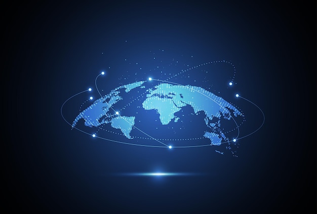 Conexión de red global Concepto de composición de puntos y líneas del mapa mundial de la red global