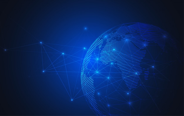 Conexión de red global. Concepto de composición de puntos y líneas del mapa mundial