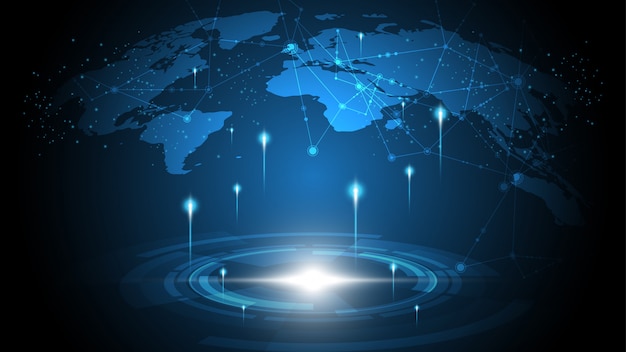 Conexión de red global Mapa del mundo antecedentes tecnológicos abstractos