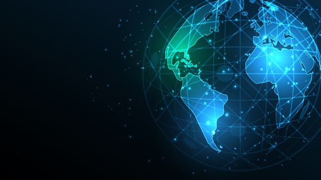 Conexión de red global Mapa del mundo antecedentes tecnológicos abstractos