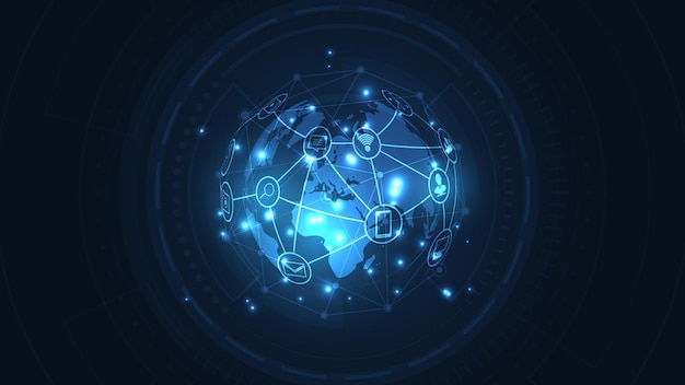 Vector conexión de red global mapa del mundo fondo de tecnología abstracta concepto de innovación empresarial global