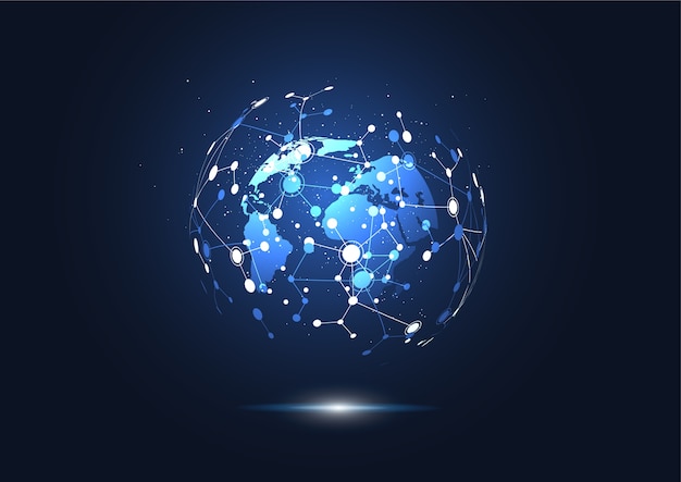 Conexión de red global. Punto y línea del mapa mundial