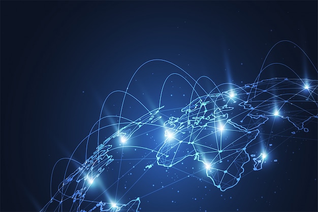 Conexión de red global. Punto del mapa mundial