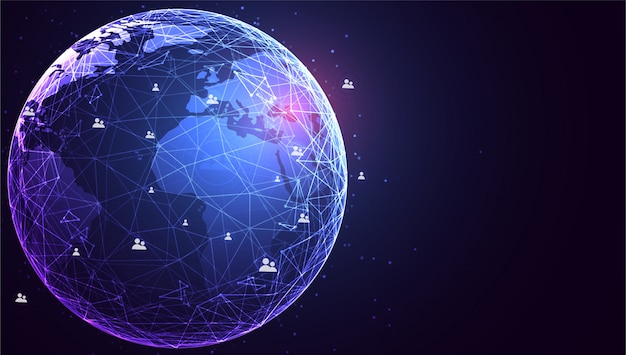 Conexión de red global. Punto del mapa mundial