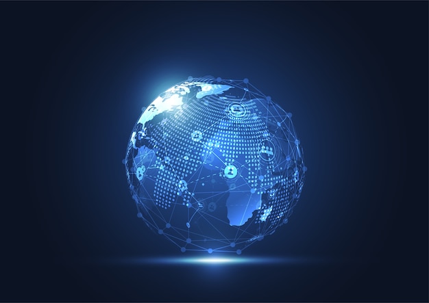 Conexión de red global. Punto del mapa mundial