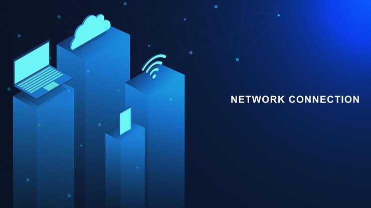 Vector conexión de red inalámbrica con computadora portátil, teléfono inteligente, computación en la nube isométrica para la comunicación