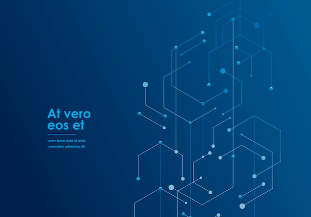 Conexión de tecnología hexagonal en estilo moderno sobre fondo azul Red de conexión a Internet alta tecnología digital Diseño gráfico de tecnología de fondo abstracto