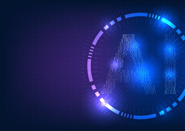 Conexión de tecnología de inteligencia artificial con líneas de circuitos que forman caracteres de IA en el interior