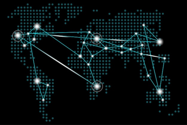 Vector conexiones de neón del mapa mundial. comunicación por internet. ilustración vectorial imagen de archivo. eps 10.