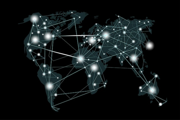 Vector conexiones de neón del mapa mundial. comunicación por internet. ilustración vectorial imagen de archivo. eps 10.