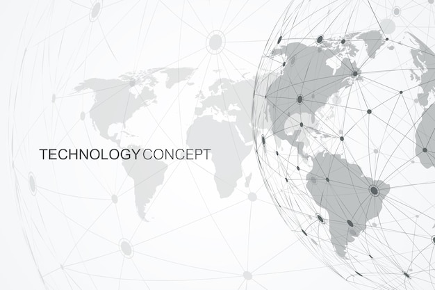 Conexiones de red global con mapa del mundo. Fondo de conexión a Internet. Estructura de conexión abstracta. Fondo del espacio poligonal. Ilustración vectorial.