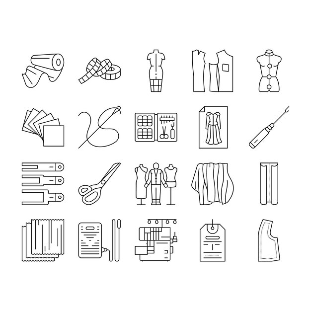 confección de vestidos moda costura estilo iconos conjunto vector