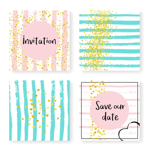 Confecho de invitaciones de bodas con brillo y rayas