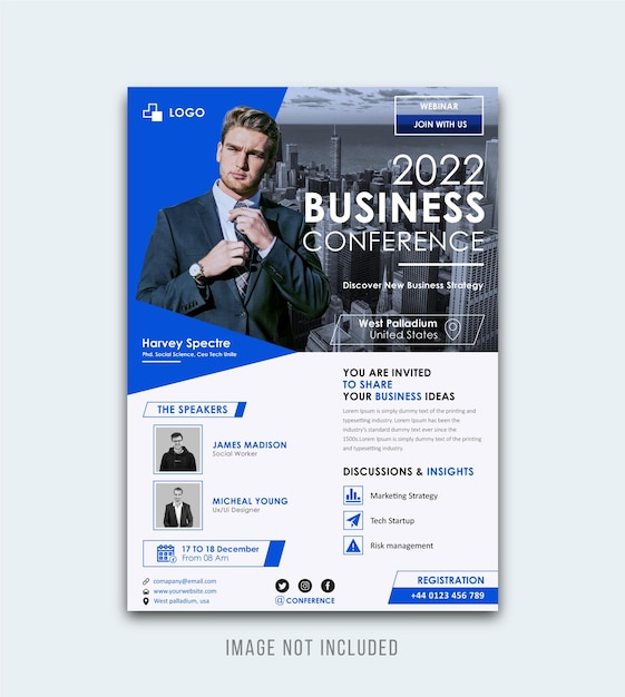 Vector conferencia de negocios en línea o plantilla de póster de concepto de seminario web corporativo