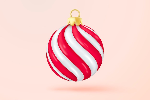 Confeti 3D con signos de icono en espiral para sorpresa en el año nuevo adornos navideños que levitan colores rojos bolas de vidrio blanco aisladas esfera 3D icono brillante vector render ilustración