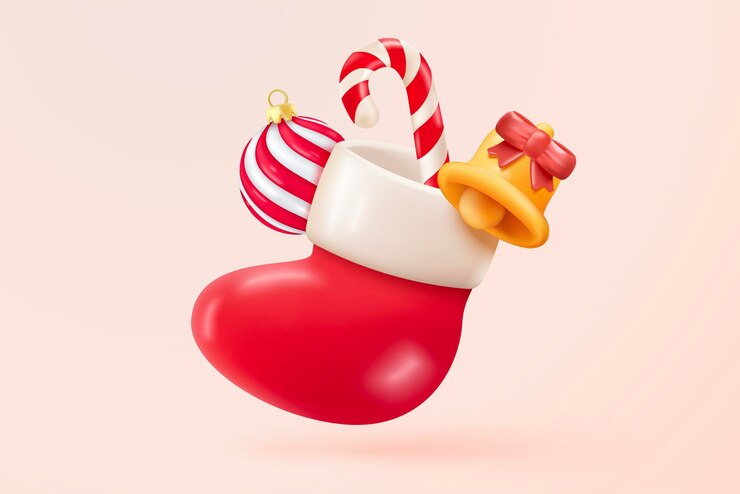 Vector confeti 3d con signos de icono en espiral para sorpresa en el año nuevo adornos navideños que levitan colores rojos vidrio blanco caña de caramelo estrellas doradas esfera 3d icono brillante vector render ilustración