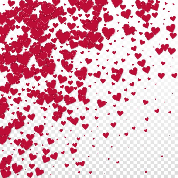 Confeti de amor de corazón rojo Fondo admirable degradado del día de San Valentín Caída de confeti de corazones de papel cosido sobre fondo transparente Ilustración de vector deslumbrante
