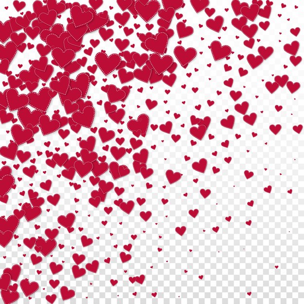 Confeti de amor de corazón rojo fondo admirable degradado del día de san valentín caída de confeti de corazones de papel cosido sobre fondo transparente ilustración de vector deslumbrante