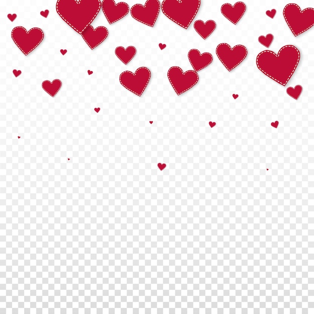 Confeti de amor de corazón rojo Fondo resplandeciente degradado del día de San Valentín Caída de confeti de corazones de papel cosido sobre fondo transparente Ilustración de vector curioso