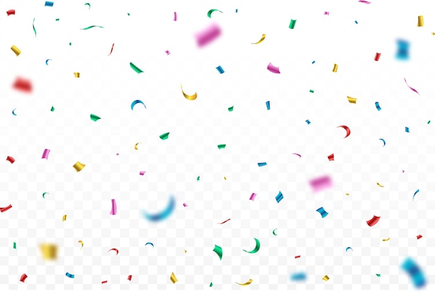 Confeti brillante colorido cayendo aislado sobre fondo transparente Oropel de fiesta colorido y confeti cayendo Vector de confeti para el fondo del festival Elementos de carnaval Celebración de cumpleaños