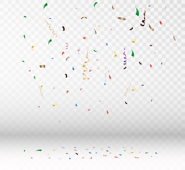 Confeti brillante colorido, sobre un fondo transparente. Ilustración festiva
