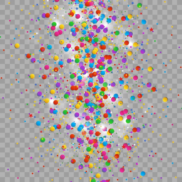 Confeti de colores y bolas aisladas. Vector de fondo festivo. Feliz cumpleaños. Fiesta.