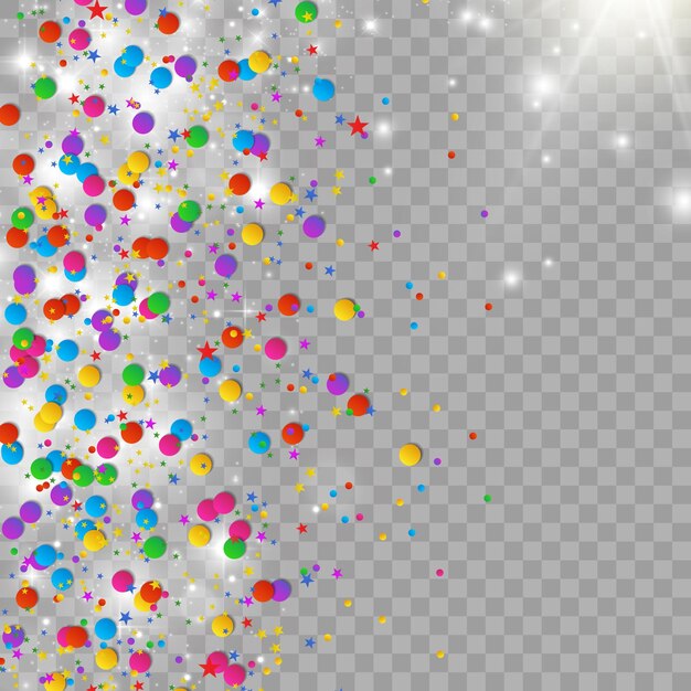 Confeti de colores y bolas aisladas. Vector de fondo festivo. Feliz cumpleaños. Fiesta.
