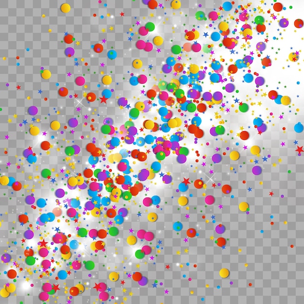 Confeti de colores y bolas aisladas. Vector de fondo festivo. Feliz cumpleaños. Fiesta.