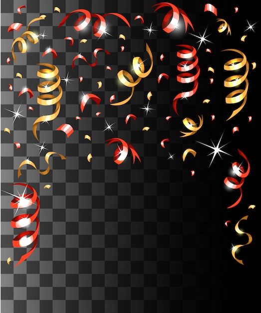 Confeti de colores cayendo y cintas de colores adornos navideños en la página del sitio web de fondo transparente y la aplicación móvil