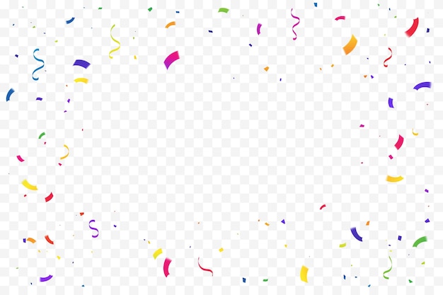 Confeti colorido y cinta cayendo en un fondo transparente Banderas de celebración de la fiesta de fondo