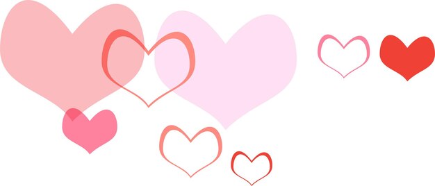 Confeti de corazones rojos con bordes en esquinas esparcidos sobre un fondo blanco de San Valentín