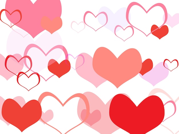 Confeti de corazones rojos con bordes en esquinas esparcidos sobre un fondo blanco de San Valentín
