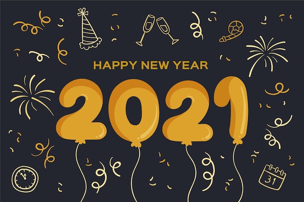 Confeti dibujado a mano feliz año nuevo 2021