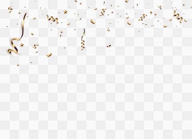 Confeti dorado aislado. Ilustración festiva
