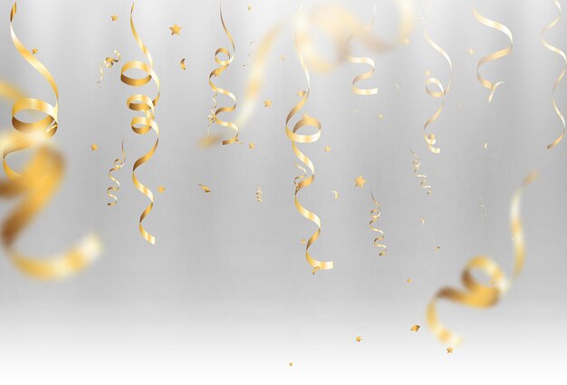 Confeti dorado cae sobre un fondo hermoso Serpentinas que caen en el escenario