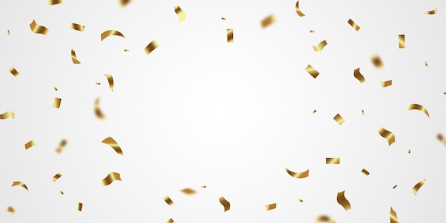 Confeti dorado y cinta en zigzag cayendo desde arriba vector de oropel serpentina