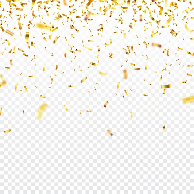 El confeti dorado de Navidad cae, el confeti brillante brilla en color oro, el año nuevo, el cumpleaños, San Valentín.