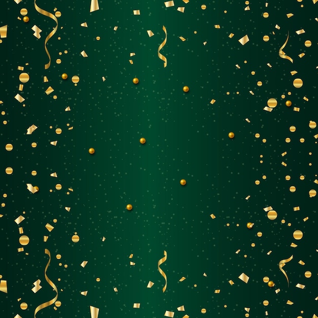 Confeti dorado y rayas sobre un fondo verde