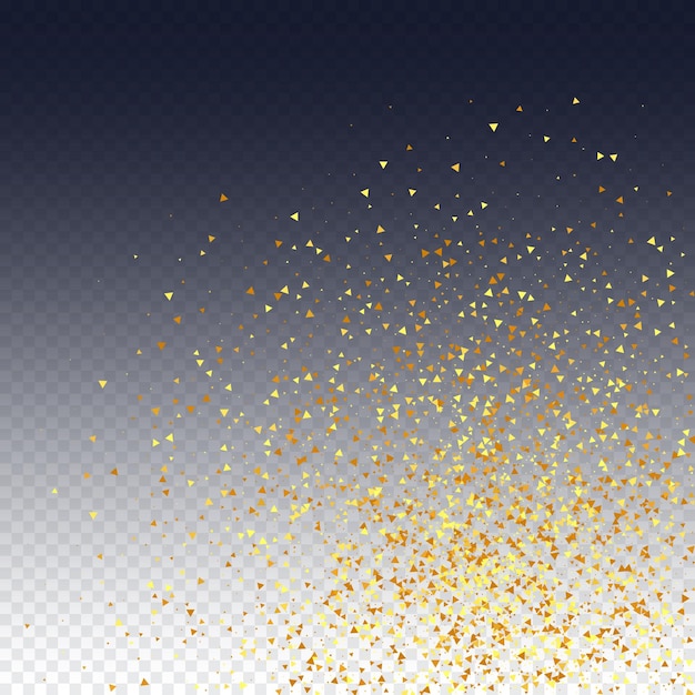 Confeti dorado sobre rojo. Partículas De Polvo De Oro Aisladas. Bokeh redondo vectorial. Fondo iridiscente abstracto. Tarjeta de cumpleaños fluida. Telón de fondo nupcial al azar. Borde de lámina. Telón de fondo de aniversario geométrico.