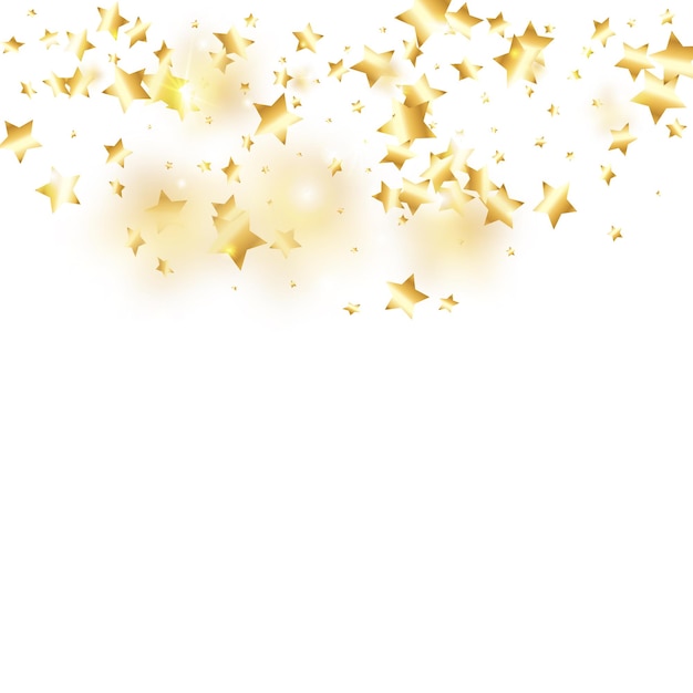 Confeti de estrella dorada sobre fondo blanco. Partícula caída minimalista. Confeti colorido vectorial abstracto. Telón de fondo de la fiesta de cumpleaños. Plantilla de tarjeta de Navidad